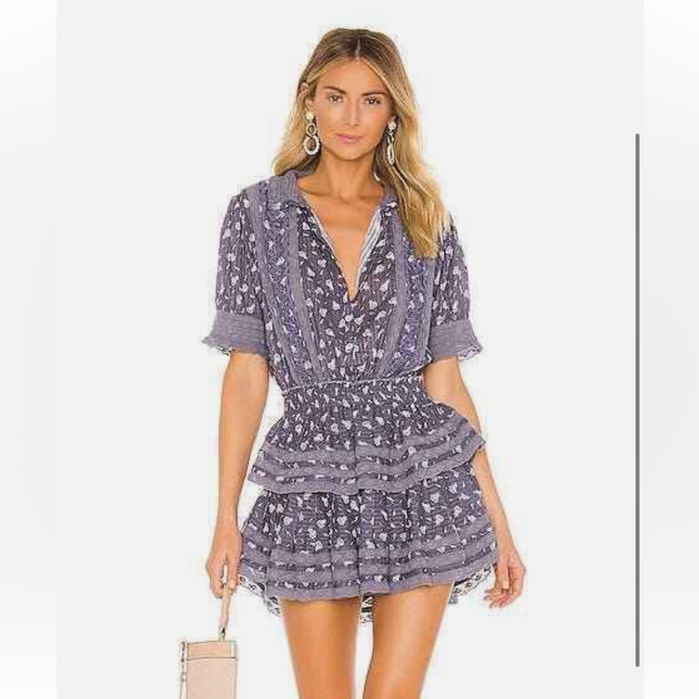 LoveShackFancy Alfie Blue Ruffle Mini Dress